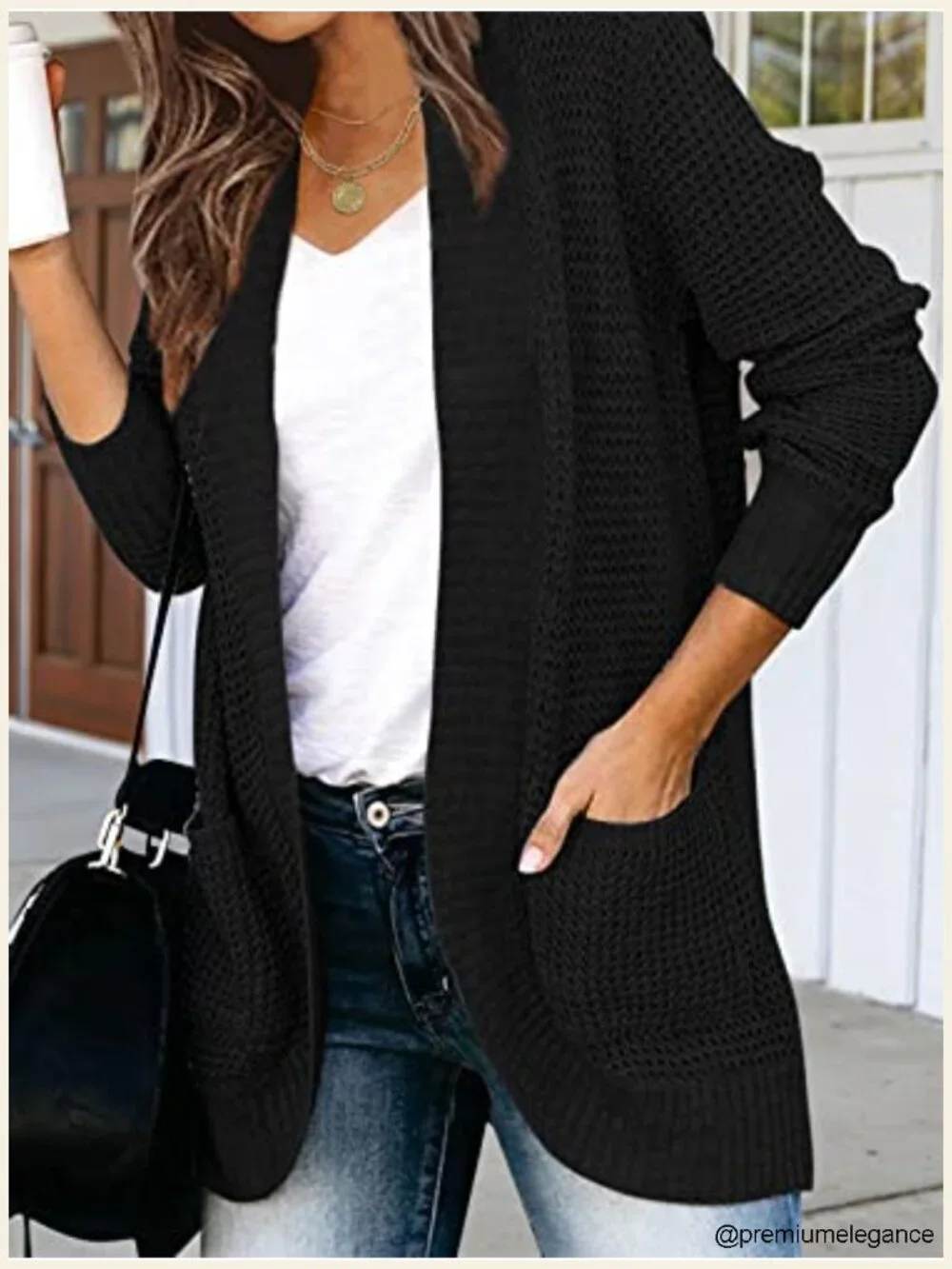 Womens Long Sleeve Open Front Cardigan Chunky Knit Draped Sweater Coat with